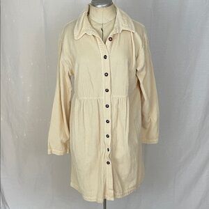 Kiko Yellow Corduroy Button-Up Long Sleeve Dress Size Small